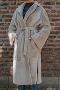 Reversible nappalan shearling merino coat with belt