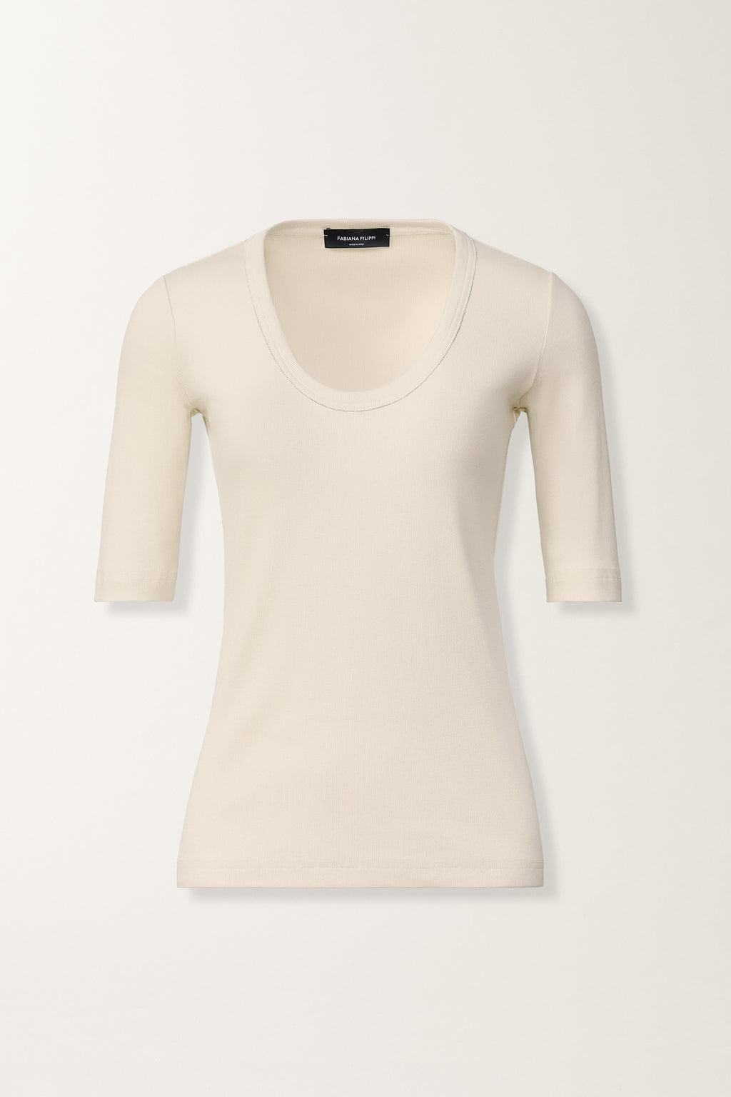 T-Shirt Ribbed Katoen Crème