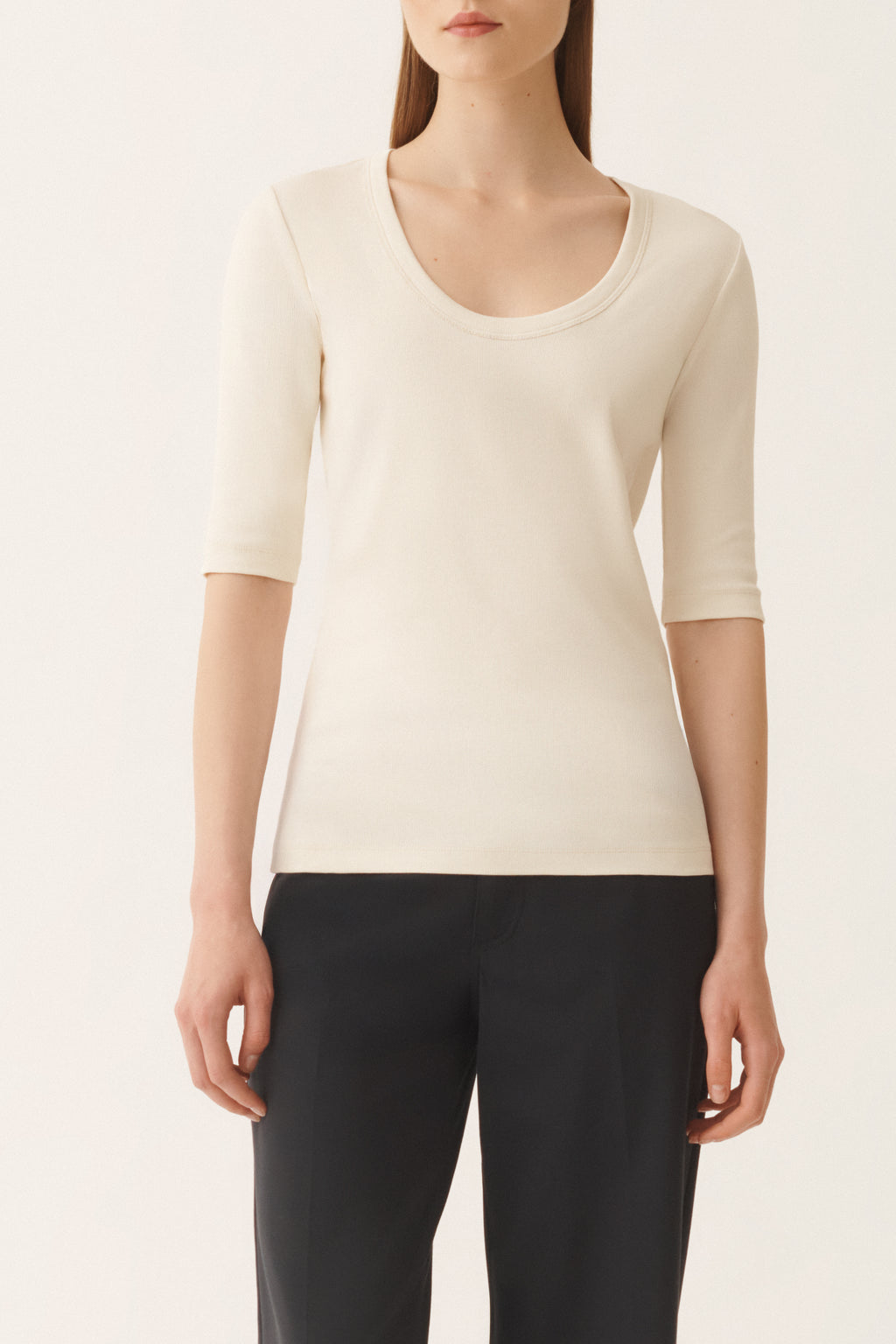 T-Shirt Ribbed Katoen Crème