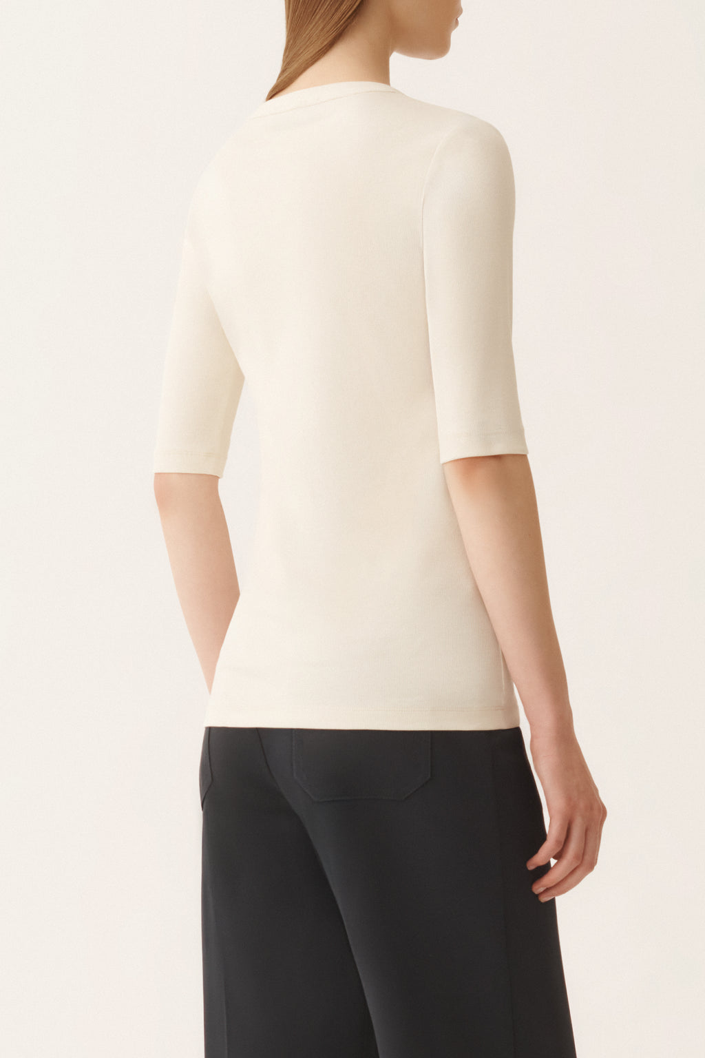 T-Shirt Ribbed Katoen Crème