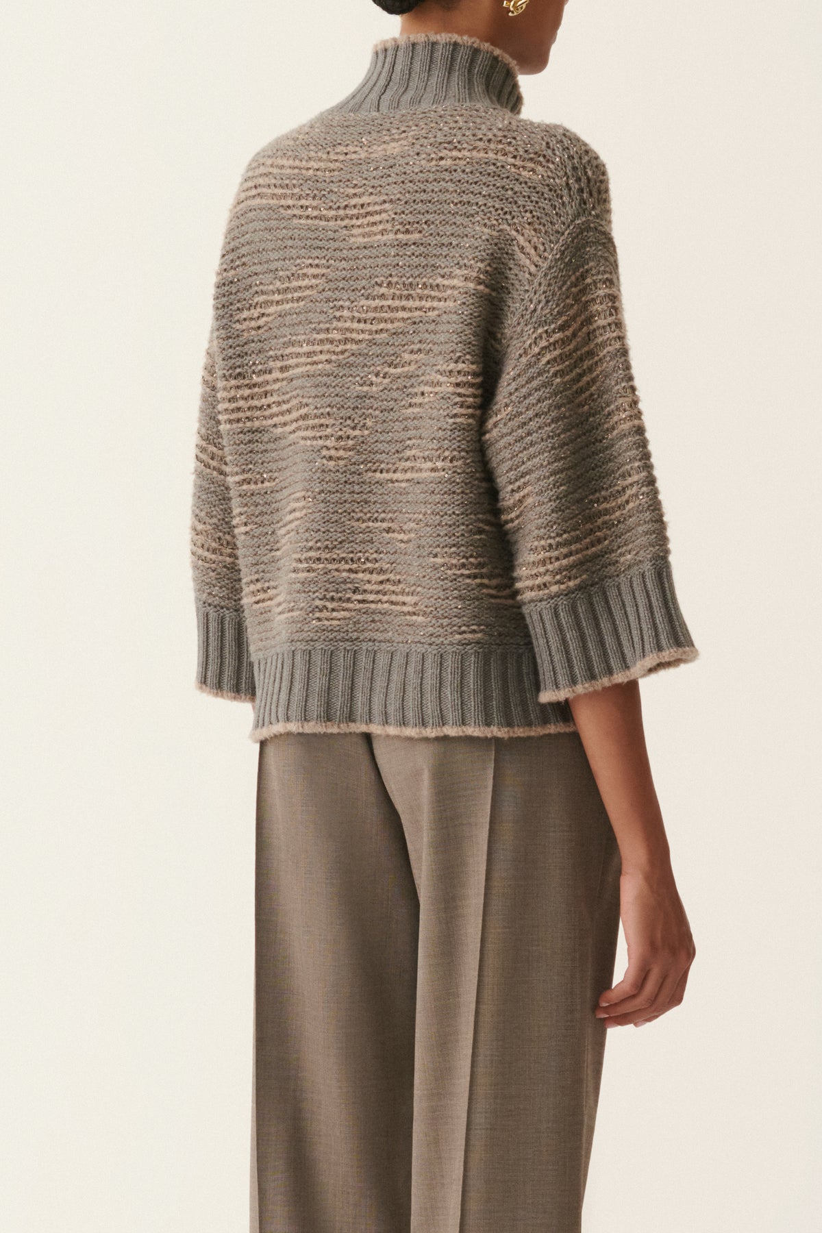 Chine Pullover Rollkragen Dreiviertelarm