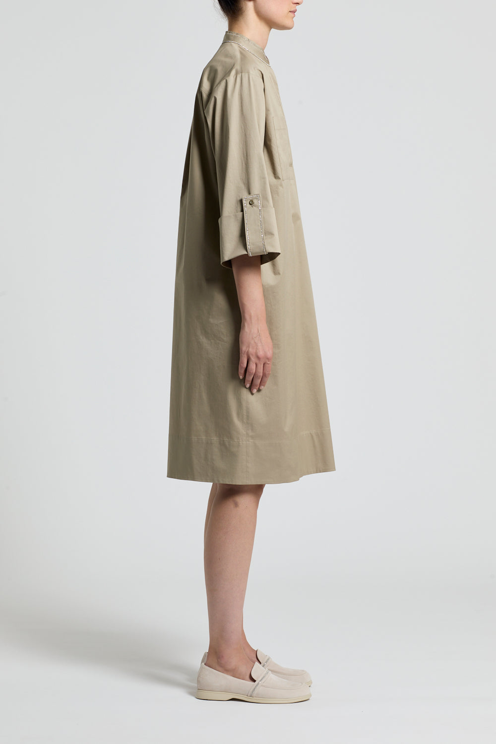 Woman dress Stretch cotton light satin Olive leaf green