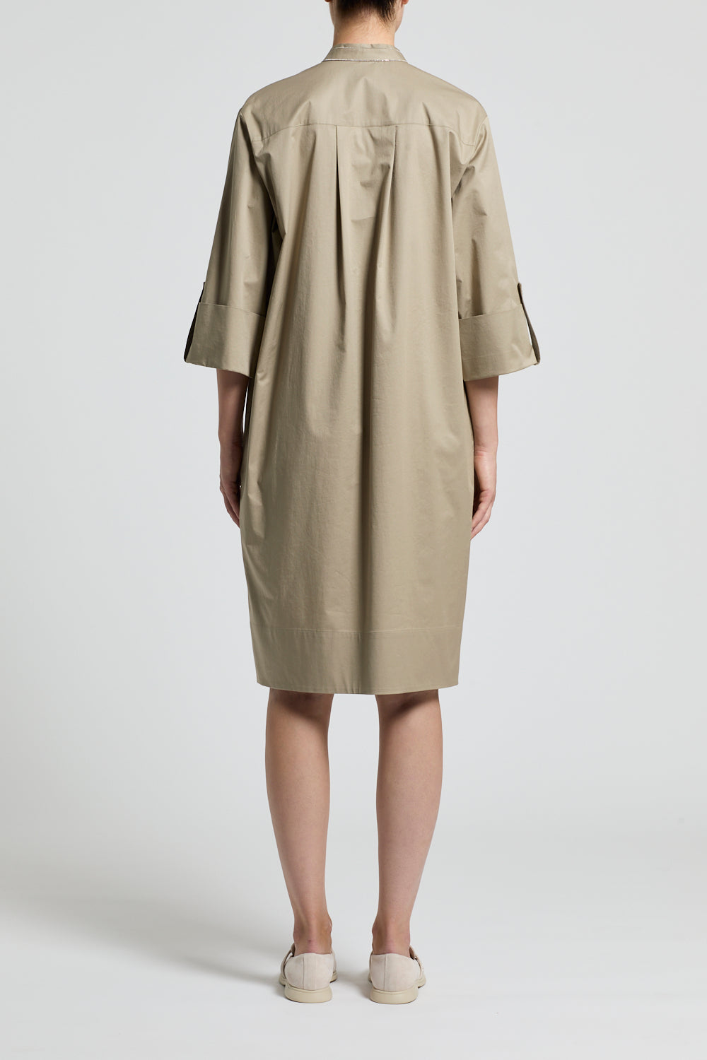 Woman dress Stretch cotton light satin Olive leaf green