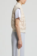 Peserico down vest beige met ribbings en zak, van zachte polyester microfiber