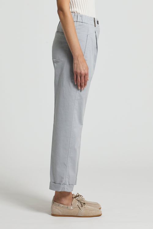 Peserico vrouwelijke broek licht katoen stretch gabardine, garment dyed beige birch, rechte pasvorm