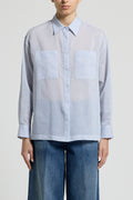 Woman shirt Striped cotton silk blend voile Cornflower blue