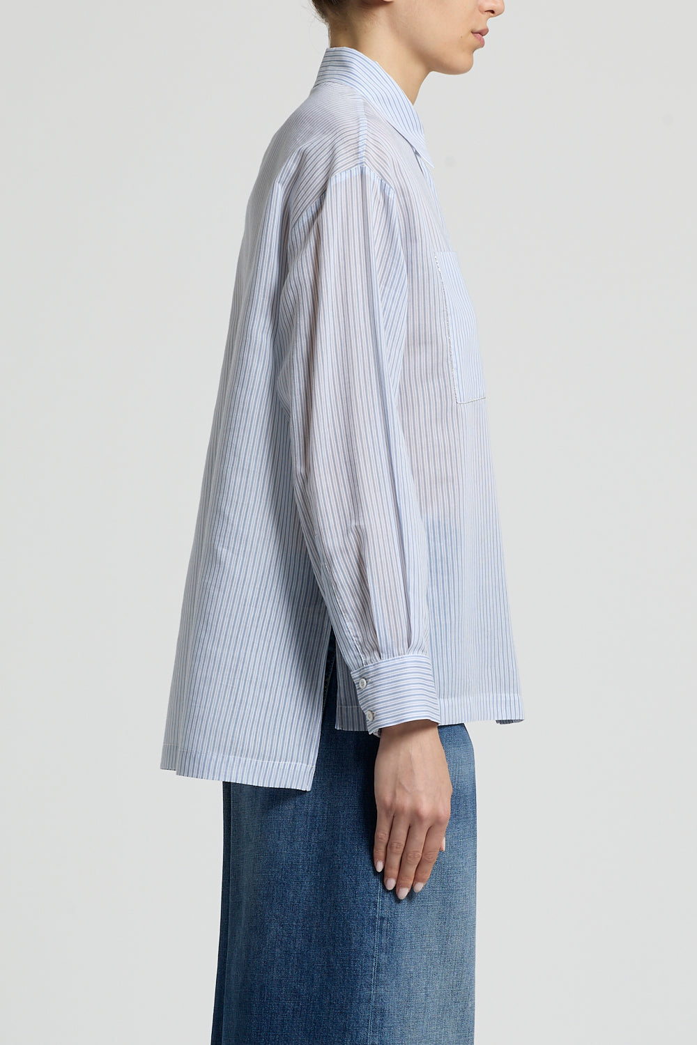 Woman shirt Striped cotton silk blend voile Cornflower blue