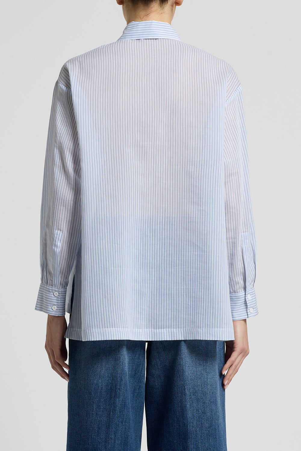 Woman shirt Striped cotton silk blend voile Cornflower blue