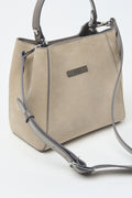 Peserico kleine bicolour handtas in beige en grijs met goudkleurige details