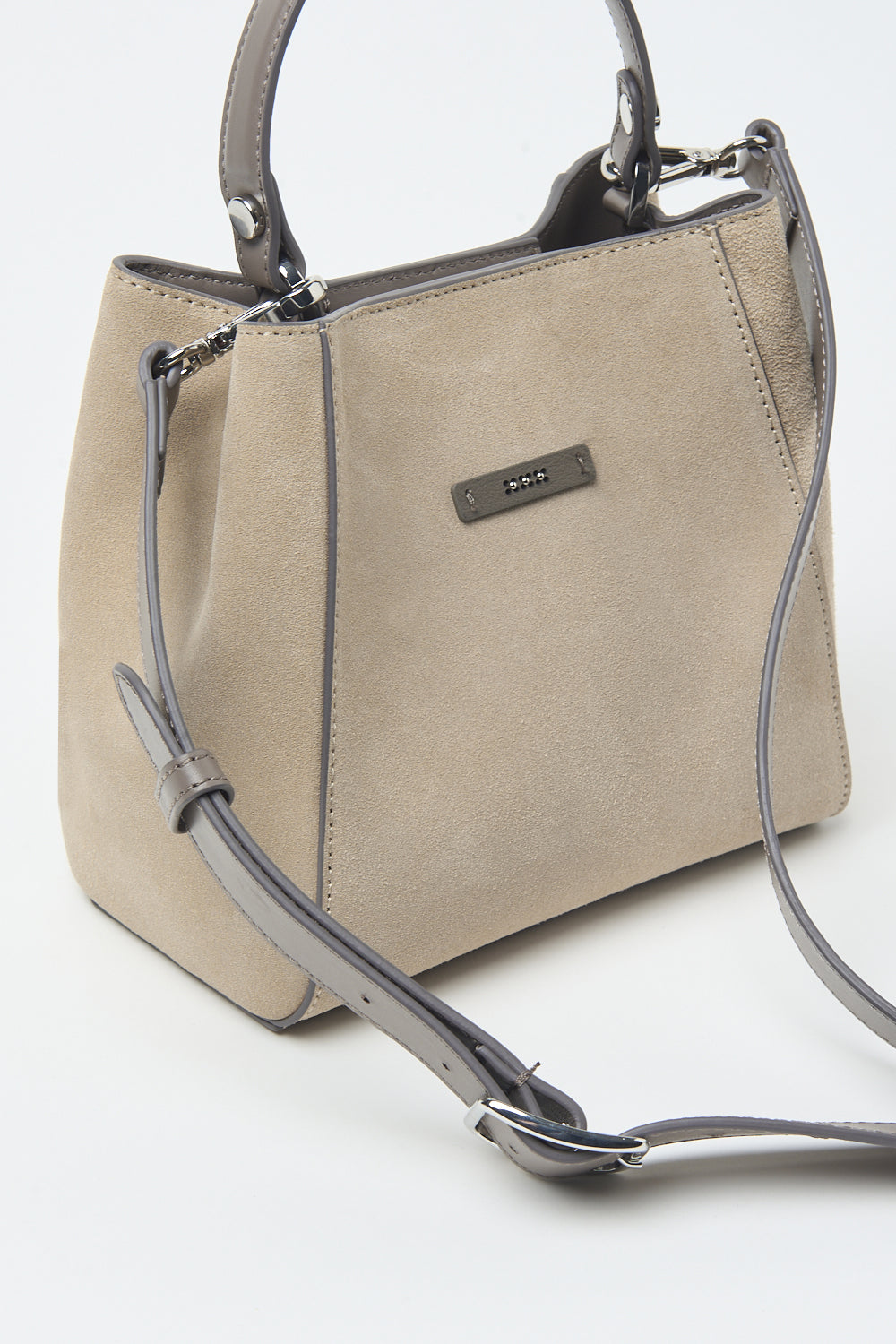 Peserico kleine bicolour handtas in beige en grijs met goudkleurige details