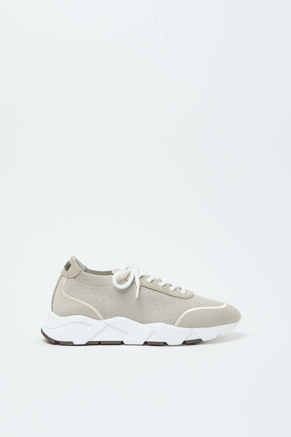 Lurex gebreide sneakers beige van Peserico met witte zool en leren details