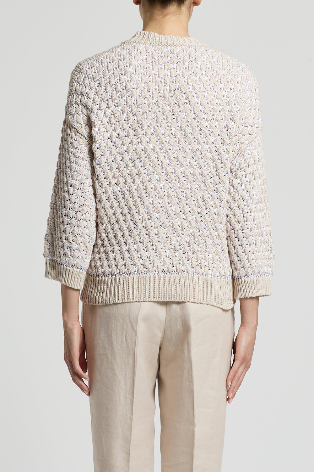 Knit sweater in beige birch van Peserico met textuurpatroon en ronde hals
