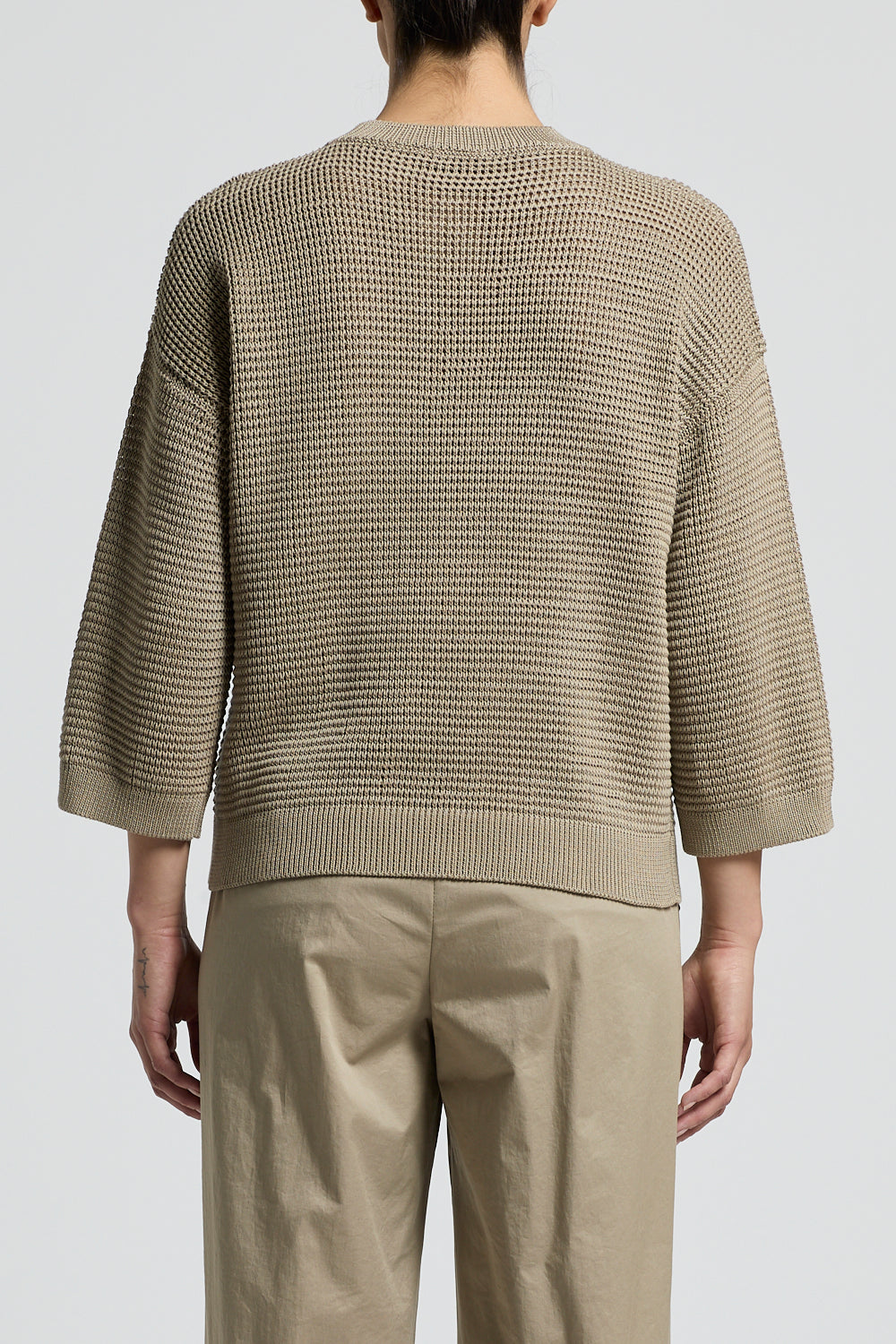Knit sweater met highlightdetail in olive leaf green van Peserico, ronde hals en 3/4 mouwen