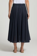 Pleated midi skirt in navy van Peserico met elastische tailleband en lichte transparantie aan de zoom