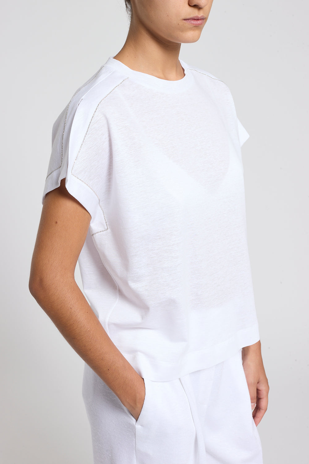 Wit katoenen blouse van Peserico met zilveren naadaccenten aan de mouwen