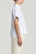 Wit katoenen blouse van Peserico met ruché mouwen en standaard kraag, SS26