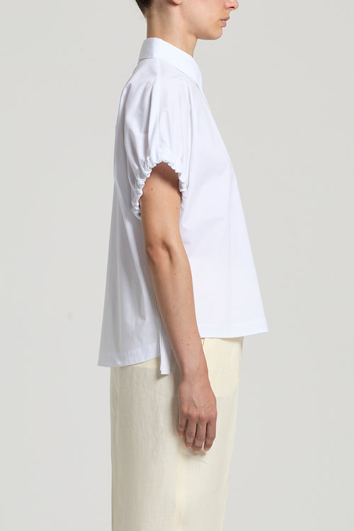 Wit katoenen blouse van Peserico met ruché mouwen en standaard kraag, SS26