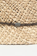 Peserico vrouwelijke strohoed in beige met bruine band en zilverkleurige knoop