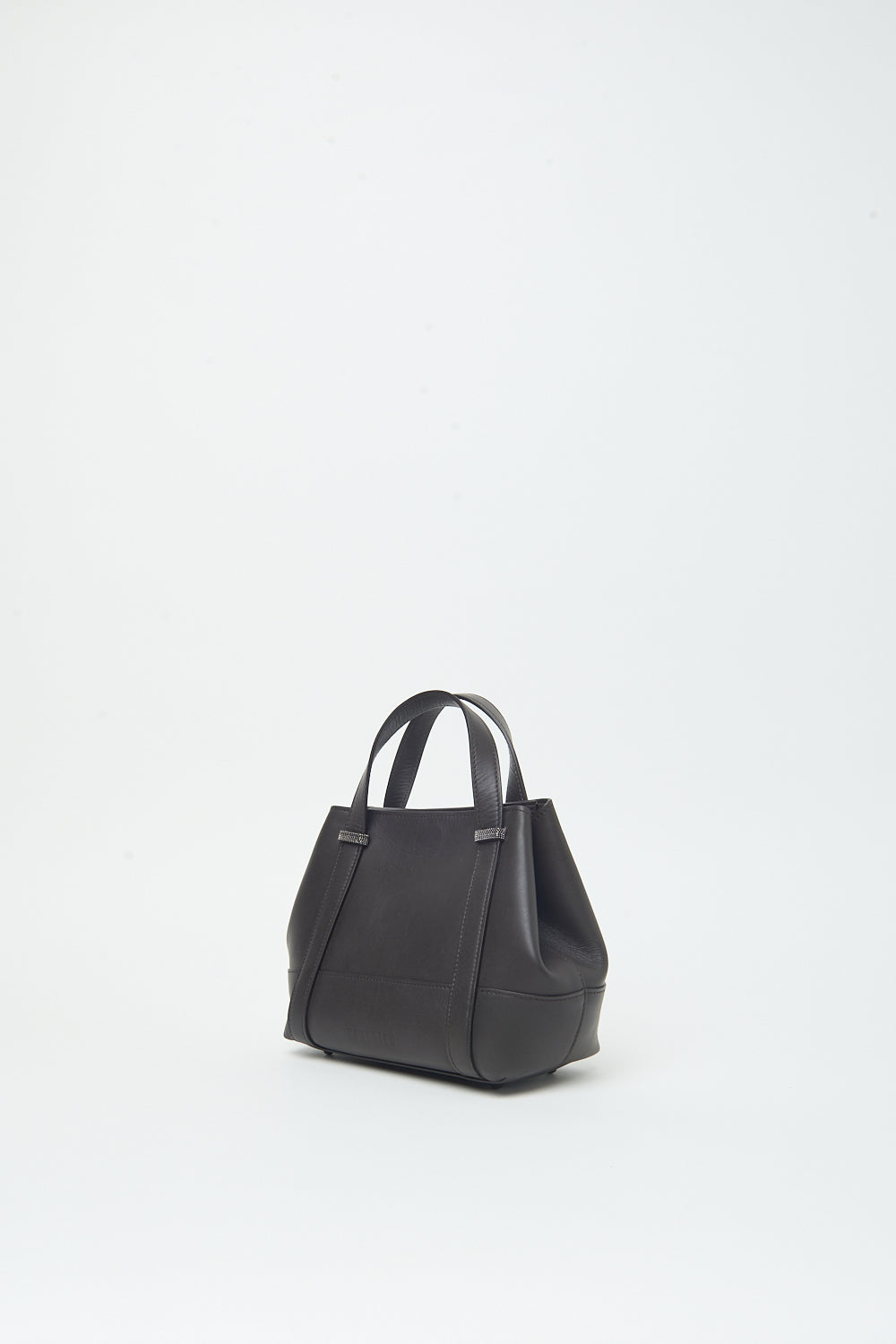 Zwarte leren tas van Peserico met korte handvatten en gestikt ontwerp, SS26