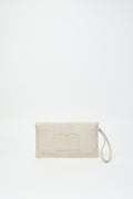 Rieten clutch in beige van Peserico met merkplaatje en schouderband