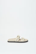 Sandaal met riemen in beige van Peserico met zilveren details en zwart zool