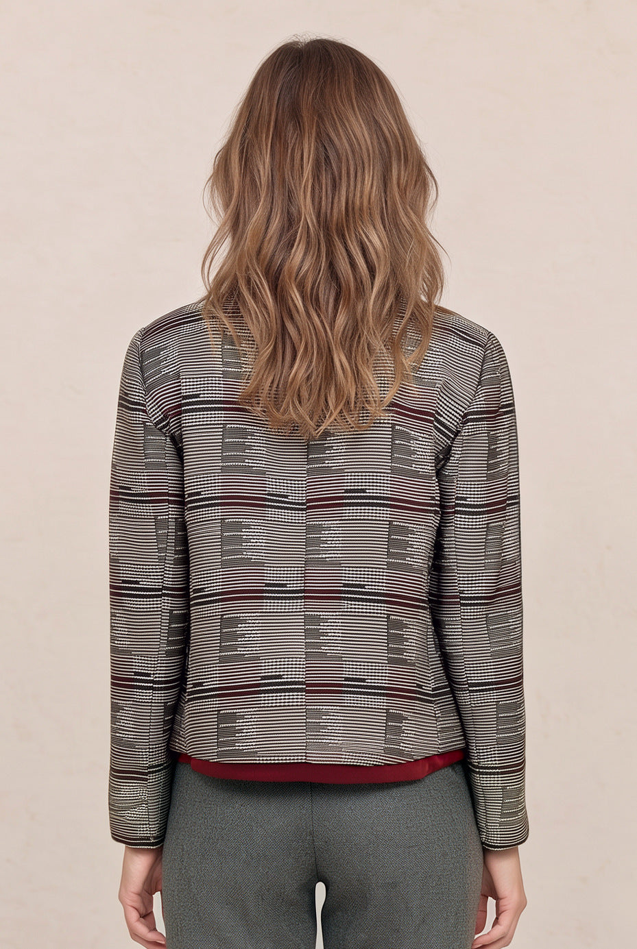 Blazer met Mandarijnkraag en Geometrisch Patroon