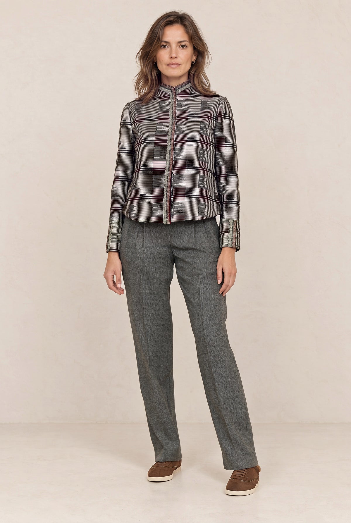Pantalon à pinces gris chiné