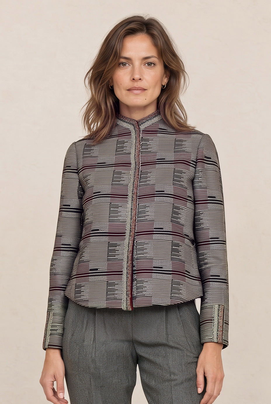 Blazer met Mandarijnkraag en Geometrisch Patroon