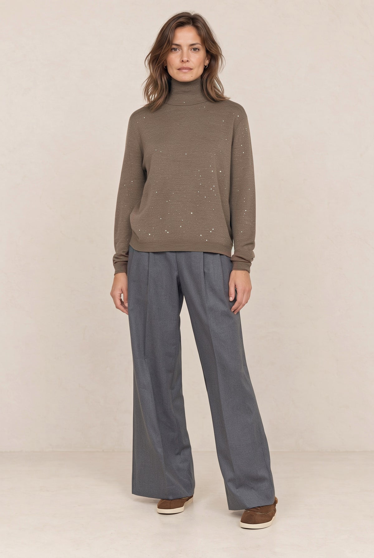 Pullover mit Stehkragen und Pailletten