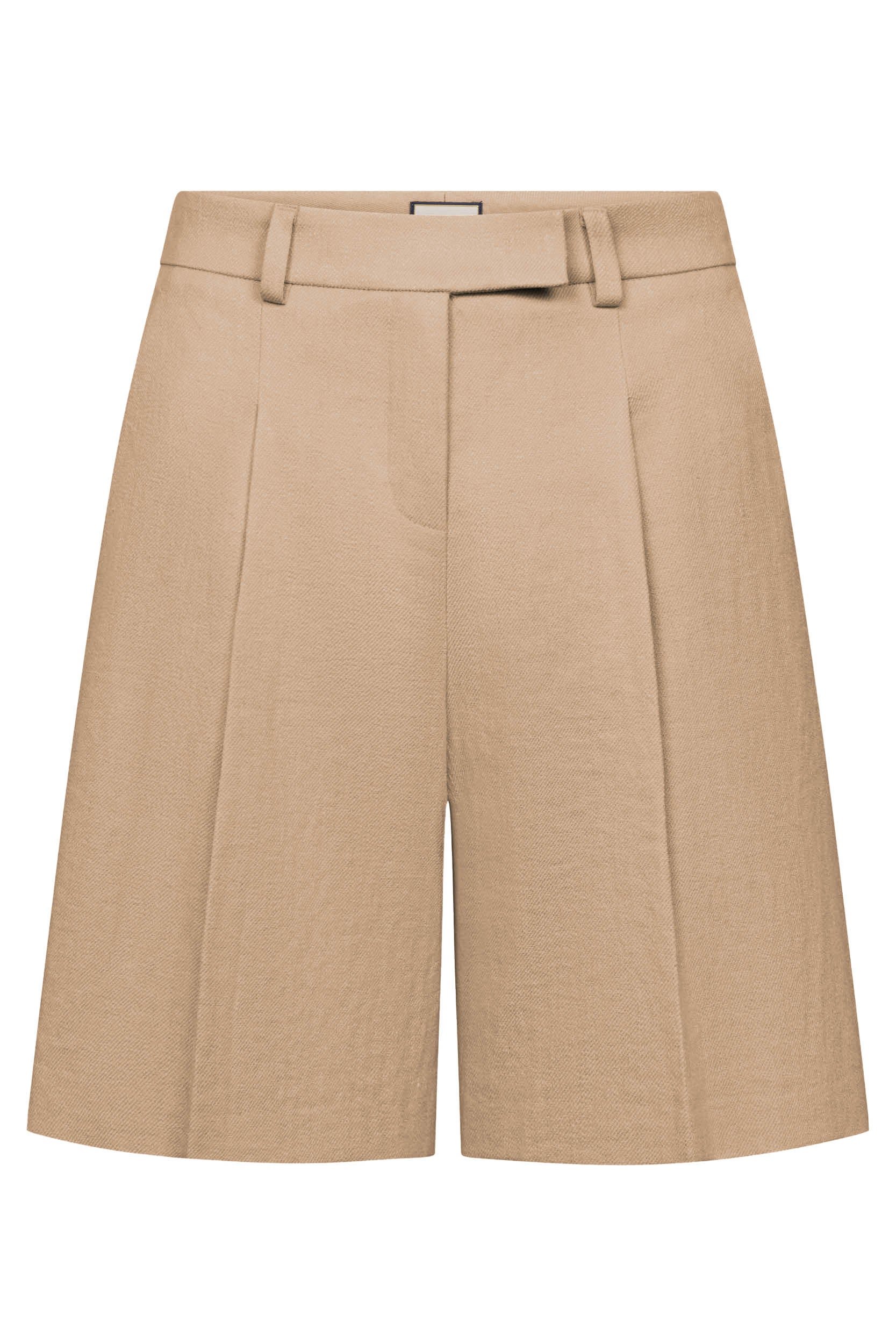 Fine linen shorts in beige van Seductive met brede pijpen en riemdetail
