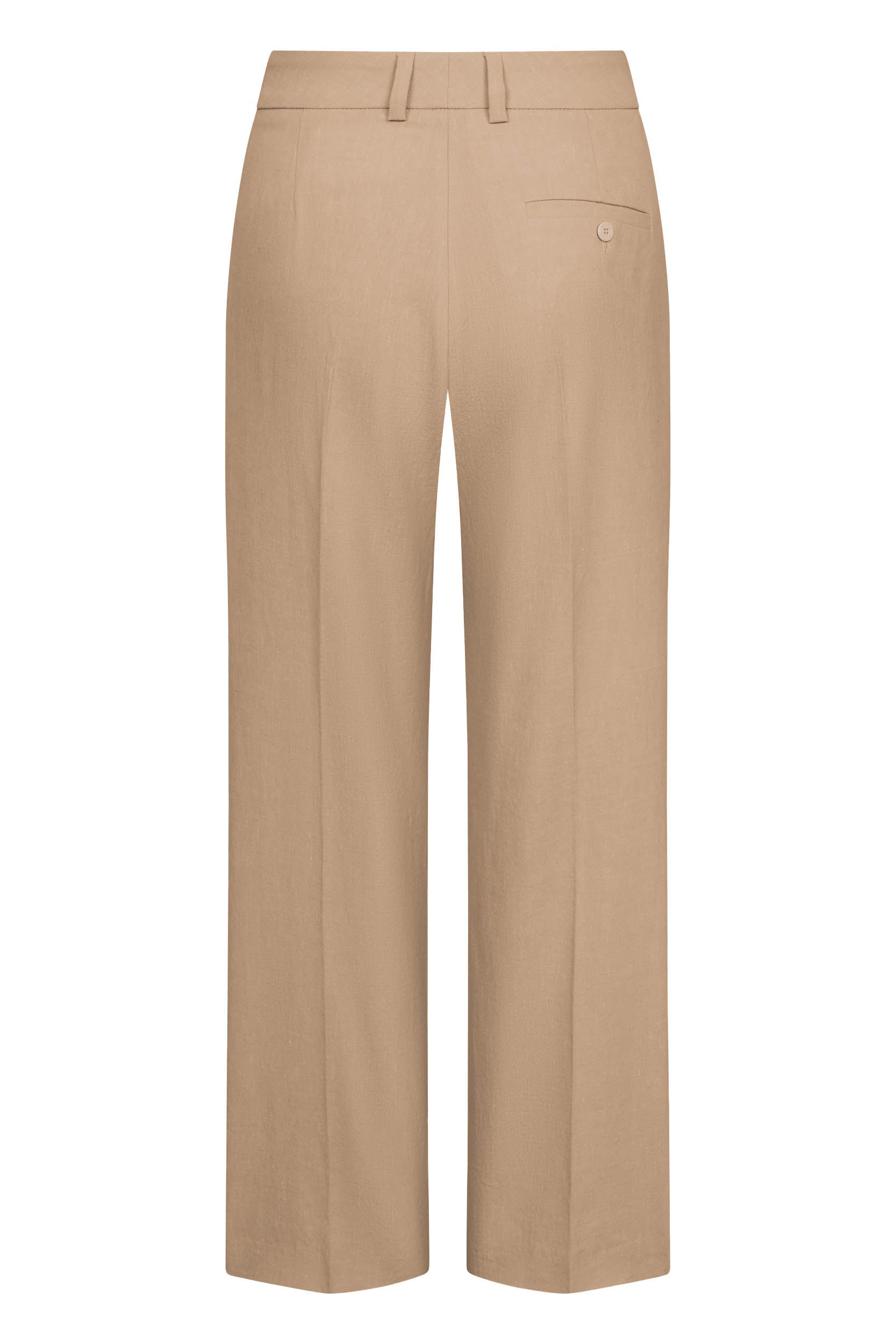 Linnen broek van Seductive in beige, breed model met achterzak en knoop
