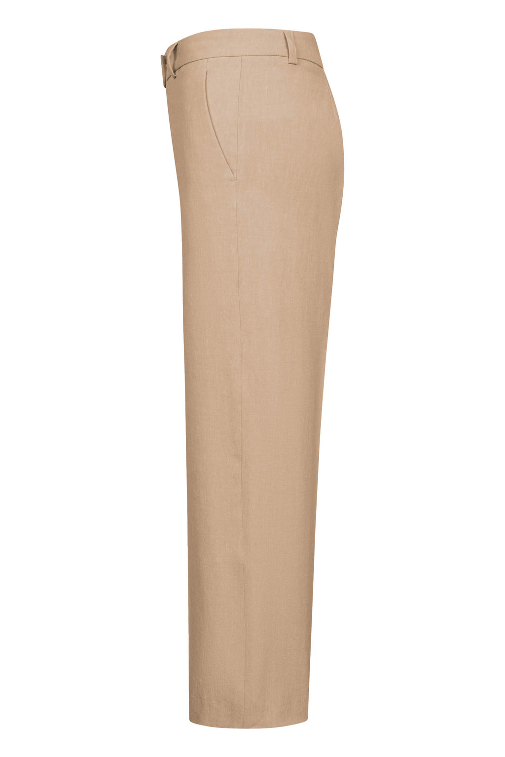 Linnen broek van Seductive in beige, model Domenica, SS26, met rechte pasvorm en zichtbare tailleband