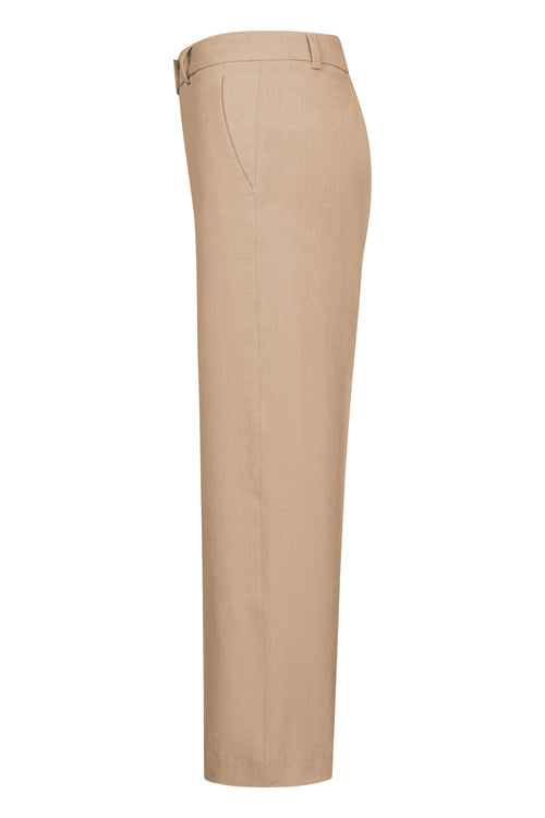 Linnen broek van Seductive in beige, model Domenica, SS26, met rechte pasvorm en zichtbare tailleband
