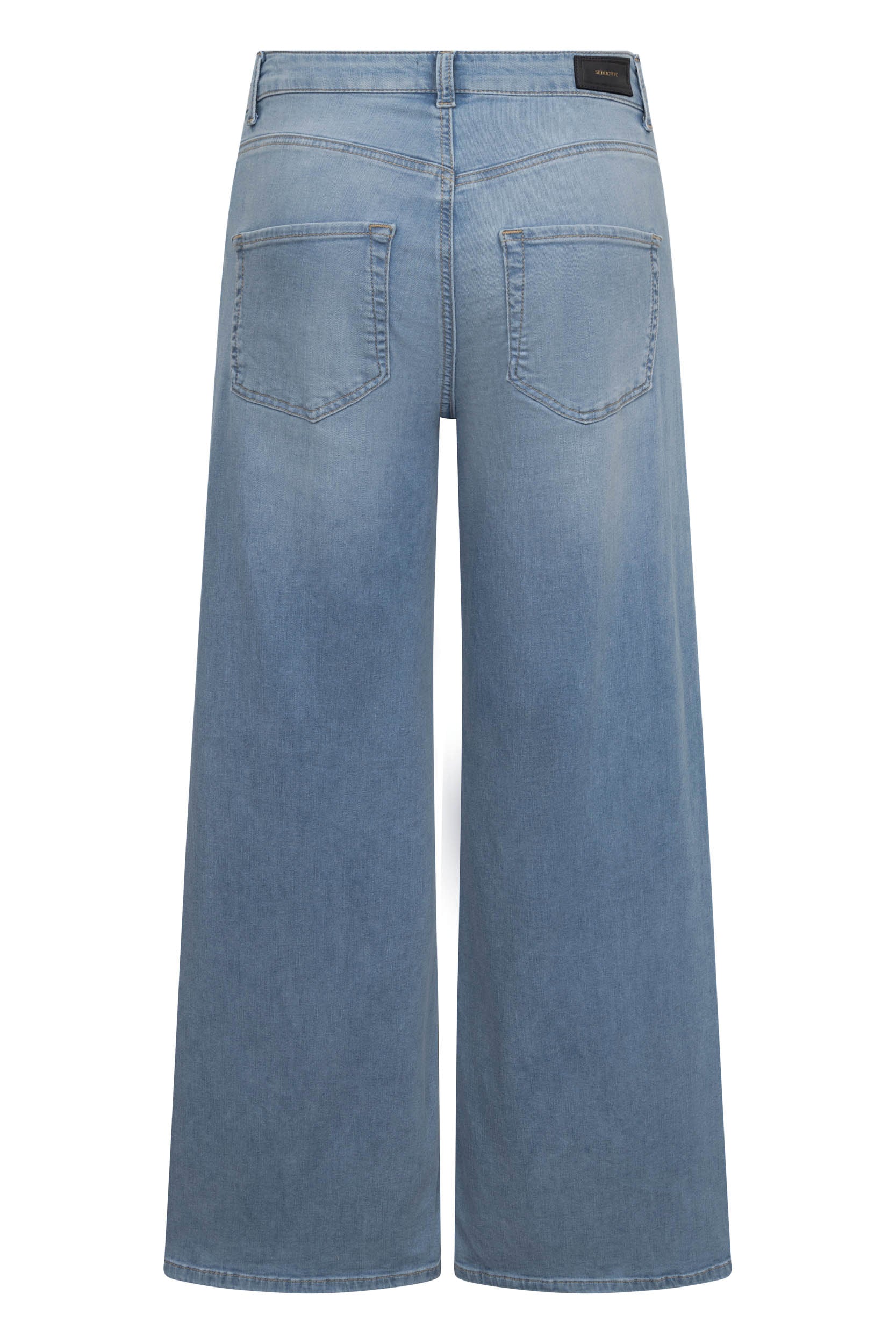 Maury soft touch denim broek in lichtblauw van Seductive, breed model met achterzakken