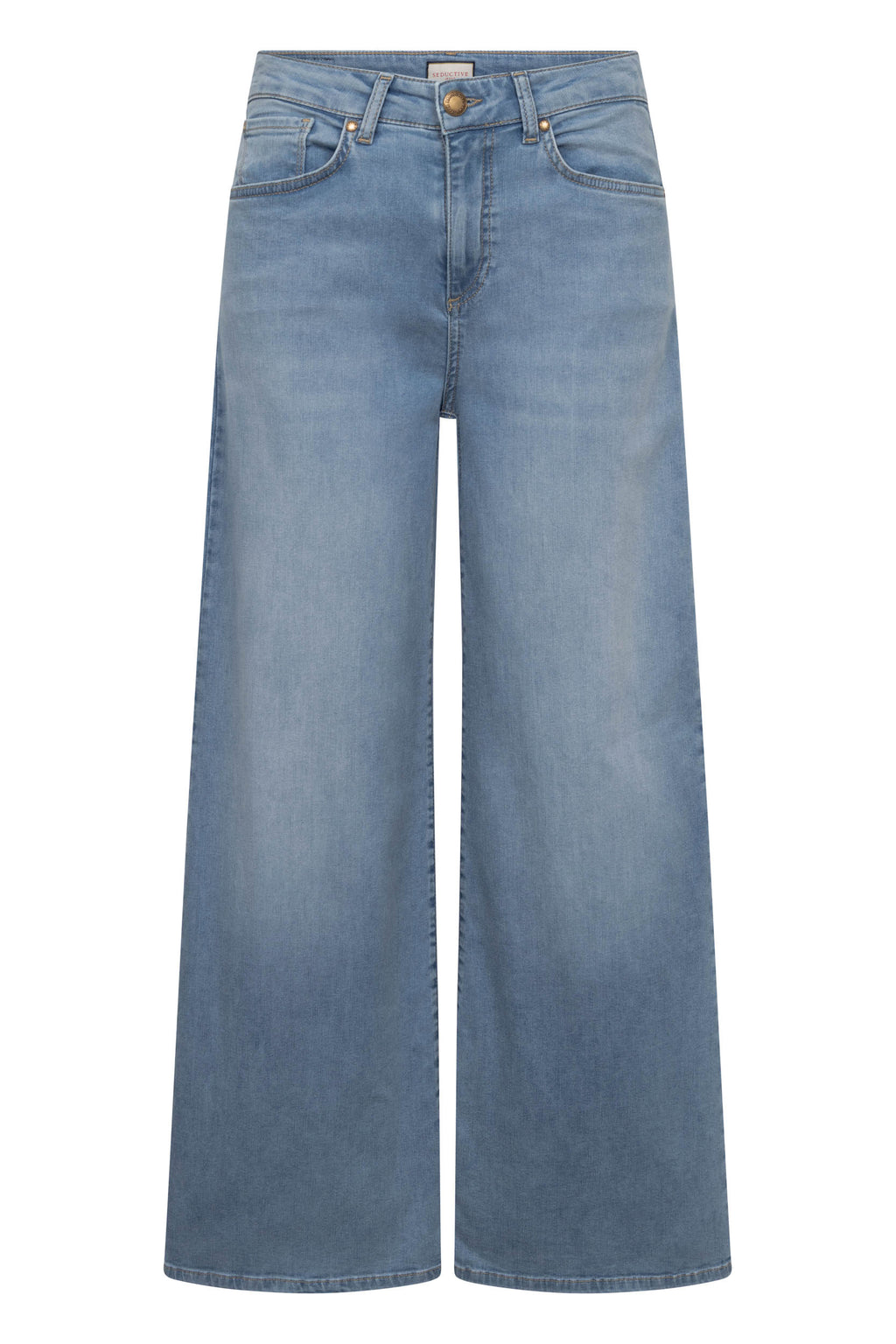 Maury soft touch denim broek in lichtblauw van Seductive met wijde pijpen