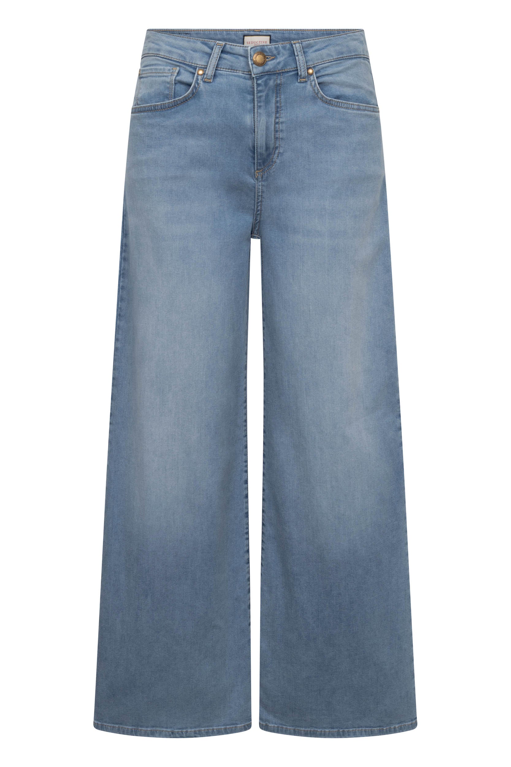 Maury soft touch denim broek in lichtblauw van Seductive met wijde pijpen