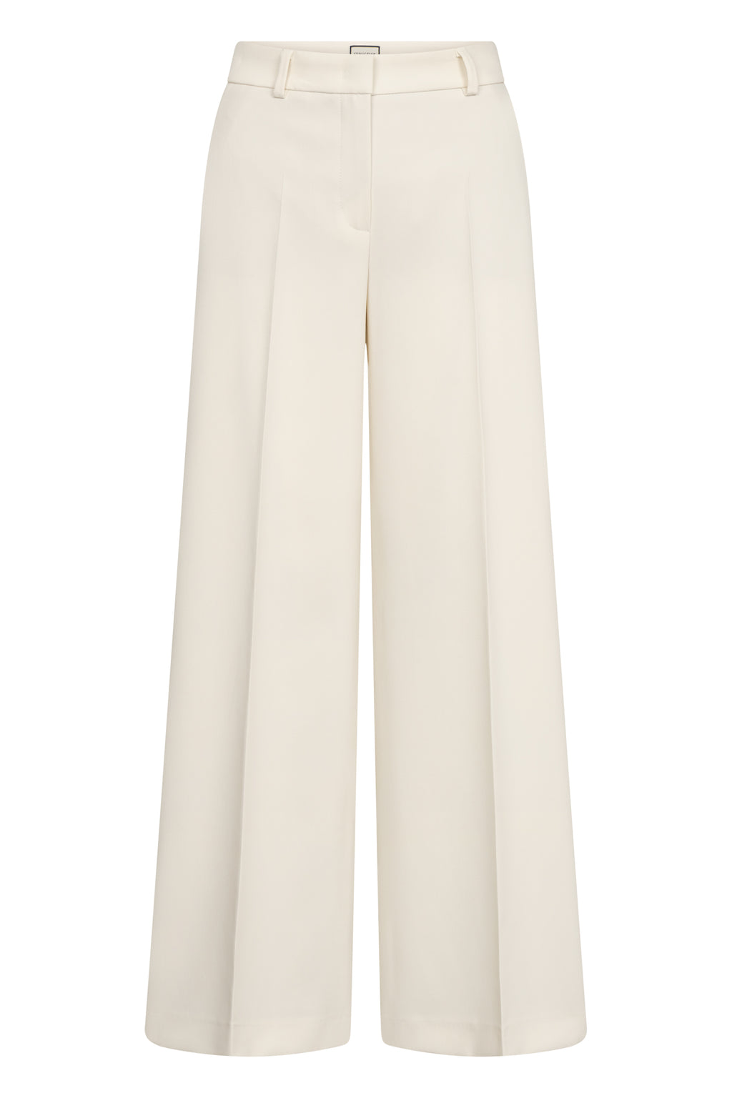 Zachte denim broek in crème van Seductive, breed model met opstaande tailleband