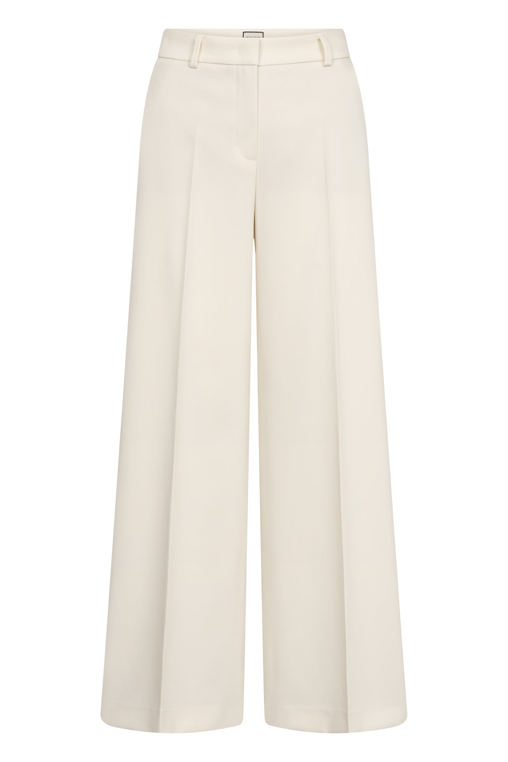 Zachte denim broek in crème van Seductive, breed model met opstaande tailleband