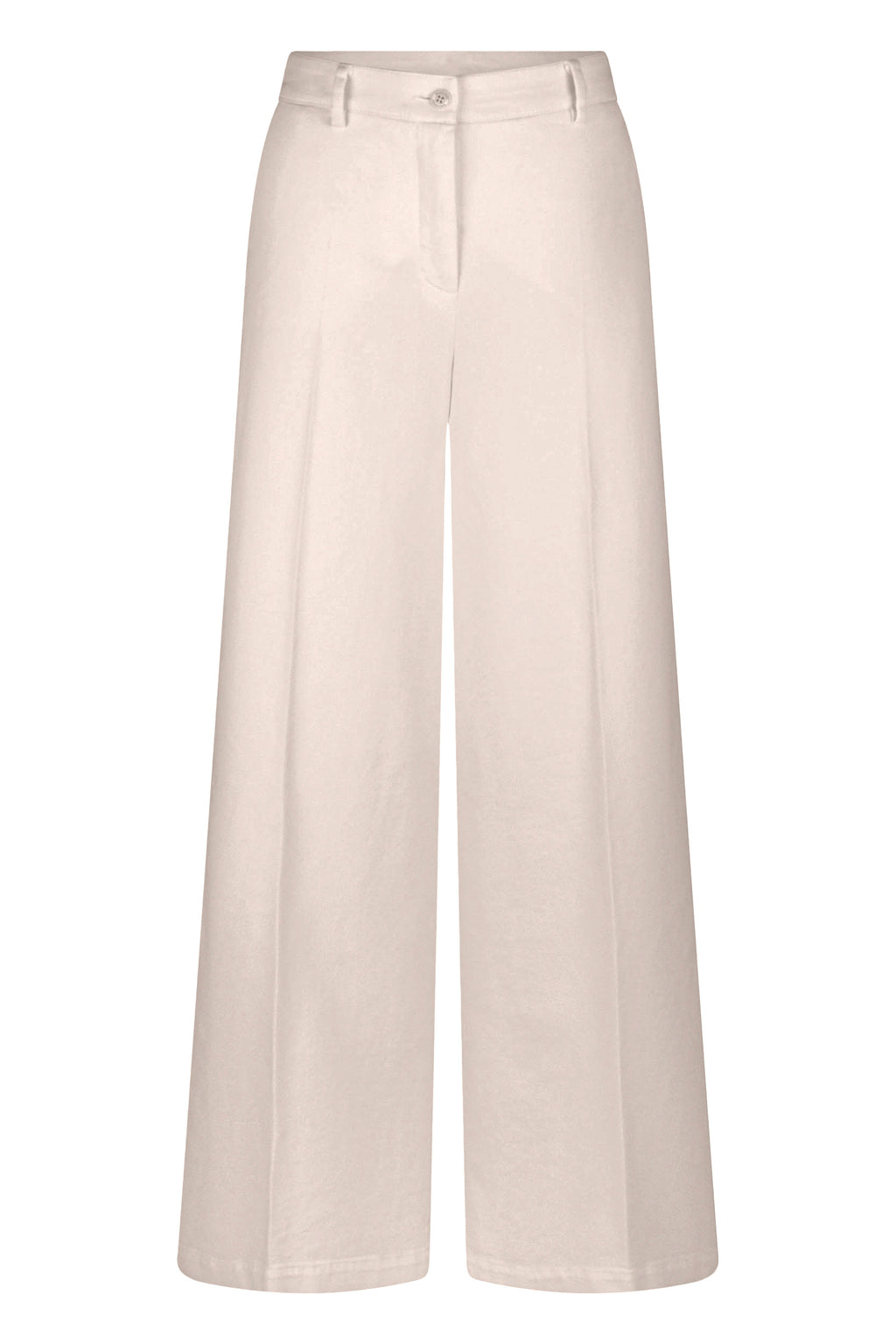 Zachte denim broek in lichtroze van Seductive, breed model met knoopsluiting
